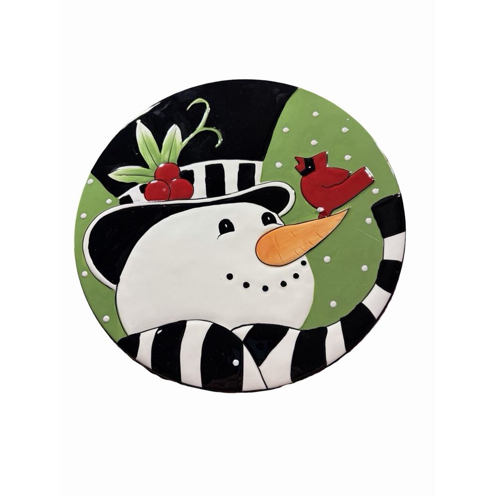 2011 Fitz And Floyd Christmas Frosty's Frolic Footed Cake Plate Chip Dip Snowman